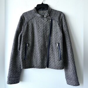 GAP Motorcycle Jacket Wool Twill Navy Blue White Lined Tweed Womens XL Outdoor